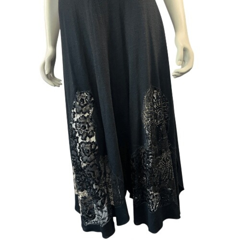 Vintage Yoly Munoz Size 10 Maxi Slip Dress Flowy Lace Beaded Sheer Elegant Black - Picture 13 of 14